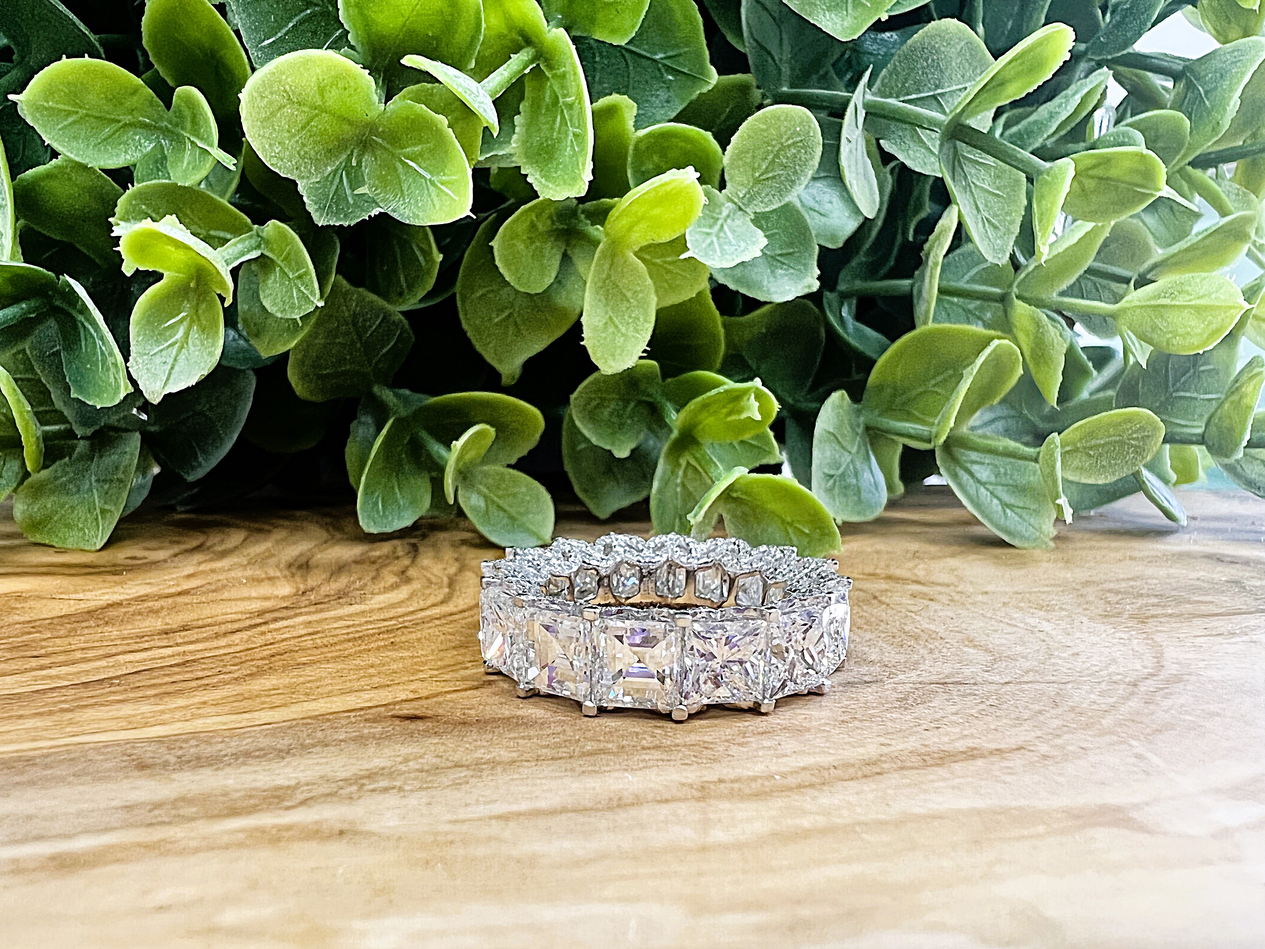 Princess Cut Eternity Band with Round shape Side Diamonds